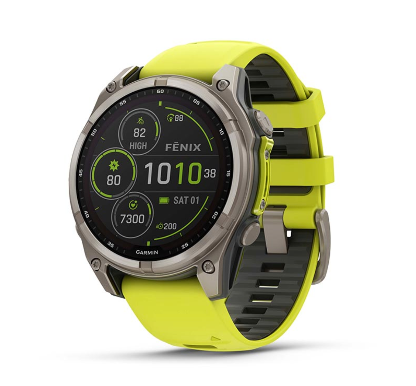 Garmin fenix 8 Solar Sapphire 47mm Watch Watch Color: Titanium Wristband: Amp Yellow/ Graphite - Silicone
